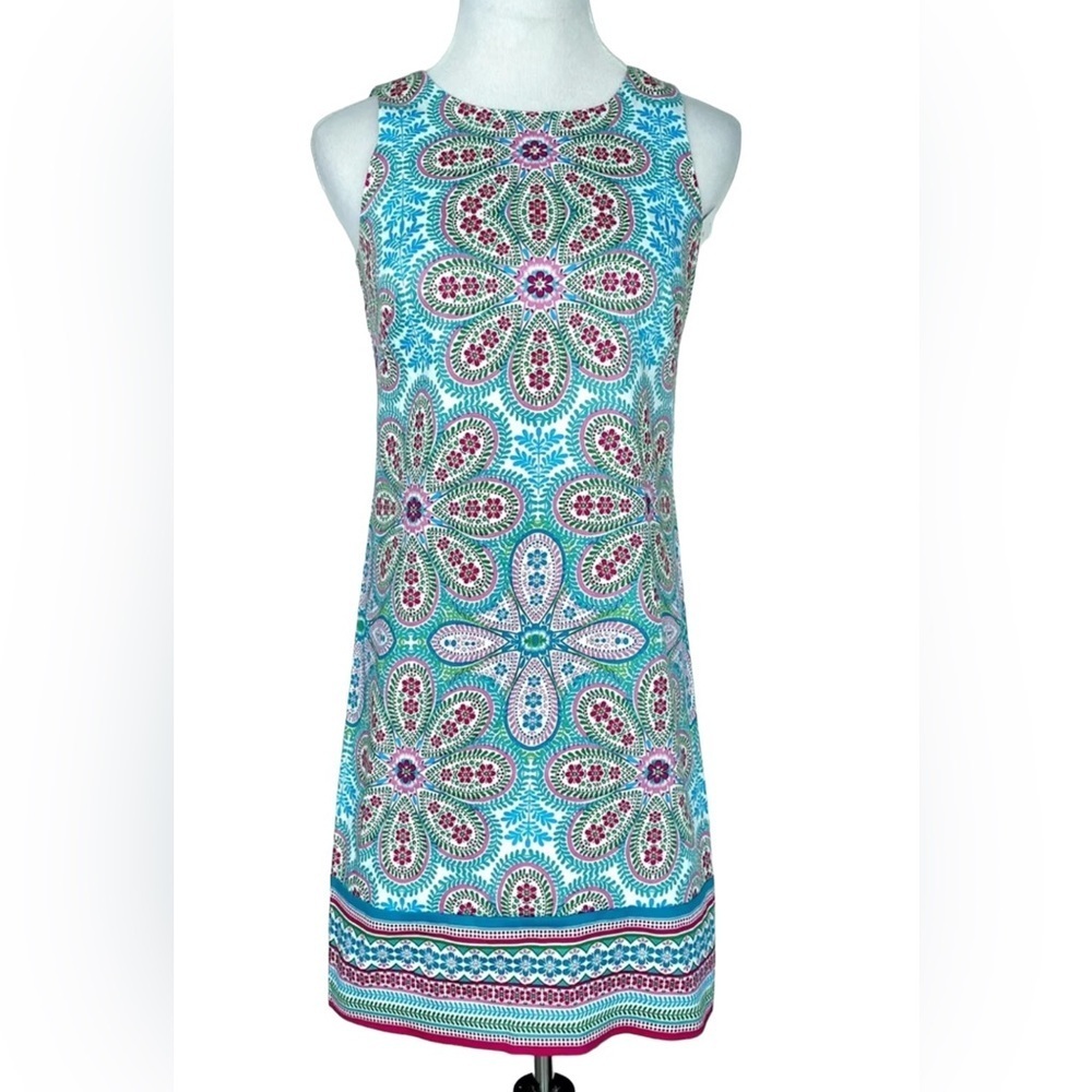 London Times Turquoise Floral-Print Midi Dress with Pink & Purple Accents